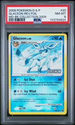 2008 Pokemon Diamond & Pearl 20 Glaceon Reverse Holo PSA 8 143794824 - Image 1