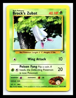 💥 Brock's Zubat - 74/132 Gym Heroes - Pokemon TCG Vintage Card - 2000 - Image 1