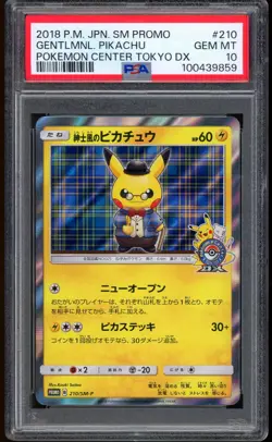 2018 Pokemon Center Tokyo Gentleman Pikachu DX Japanese SM Promo #210 PSA 10 - Image 1