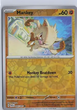 Pokemon TCG 45 /91 Mankey Common Reverse Holo Paldean Fates - Image 1