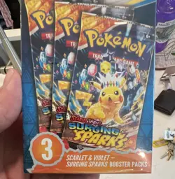 Pokemon Scarlet & Violet Surging Sparks Booster Packs 3-Pack Pikachu English - Image 1