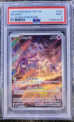 Pokemon TCG Mesprit 204/191 Surging Sparks Illustration Rare PSA 9 MINT - Image 1