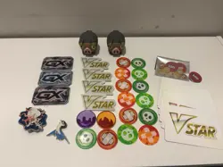 Pokemon Accessories Lot |Dice Sleeves Coins Tins Markers Pins Markers Stickers| - Image 2