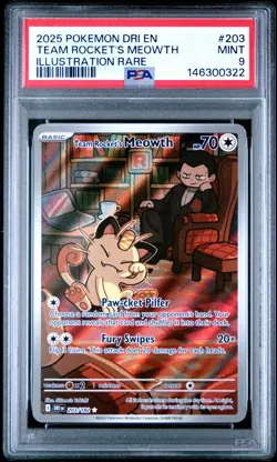 Team Rocket'S Meowth Pokemon Dri En-Destined Rivals 203 NM PSA 9 - Image 1