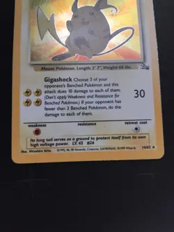 LP Pokemon TCG Raichu 14/62 Fossil Holo Card 1999 - Image 3