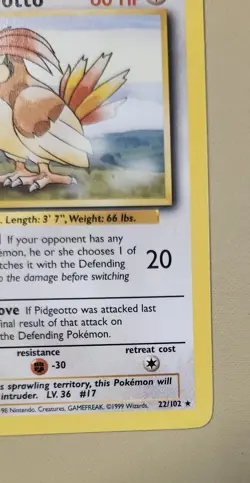 1999 Pokemon Base Set Rare non-holo Pidgeotto 22/102 BsPd02 - Image 4
