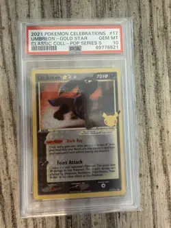 2021 POKEMON CELEBRATIONS CLASSIC COLLECTION #17 UMBREON-GOLD STAR PSA 10 - Image 1