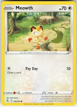 Meowth 199/264 Common Fusion Strike Pokemon Near Mint - Image 1