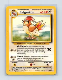 Pidgeotto 22/102 Rare Base Set Unlimited Pokemon Lightly Played - Image 1