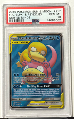 2019 Pokemon Sun & Moon PSYDUCK SLOWPOKE GX PSA 10 Unified Minds Full Art #217 - Image 1