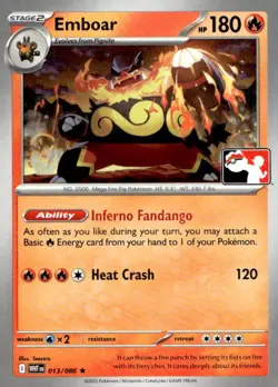 Emboar 013/086 Rare Prize Pack Series Cards Pokemon Near Mint - Image 1