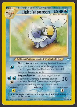 Pokemon Light Vaporeon 52/105 Uncommon Neo Destiny - Image 1