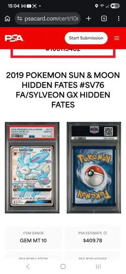 2019 Pokemon Sylveon GX Full Art SV76/SV94 PSA 10 (Hidden Fates) - Image 3