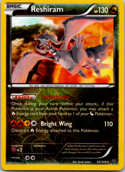 Reshiram 63/108 XY Roaring Skies Holo Rare Reverse Holo Pokemon Card - Near MINT - Image 1