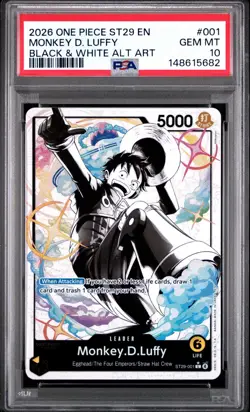 2026 ONE PIECE STARTER DECK ST29-BLACK/WHITE ALT ART #001 MONKEY D. LUFFY PSA 10 - Image 1