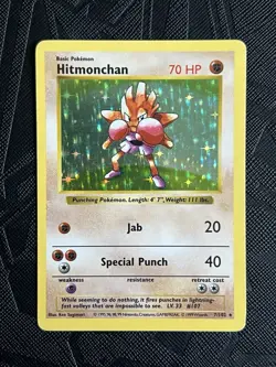 Pokemon TCG Hitmonchan 7/102 Base Set *Shadowless* (English) - MP - Image 3