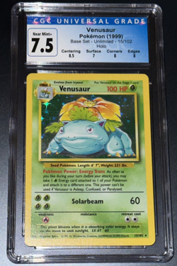 Venusaur 15/102 Holo Base Set Pokemon Unlimited CGC 7.5 Near Mint + - Image 1