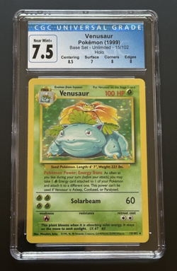 Venusaur 15/102 Holo Base Set Pokemon Unlimited CGC 7.5 Near Mint + - Image 2