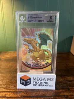 1999 Topps Pokemon Series 1 Black Print 1st Run Rainbow Foil Charizard BGS 8 NM - Image 1