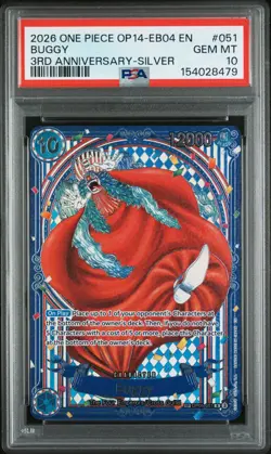 One Piece OP09-051 OP14 Buggy Silver 3rd Anniversary English PSA 10 - Image 1