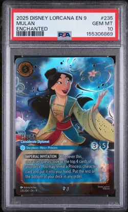 2025 DISNEY LORCANA EN 9-FABLED ENCHANTED MULAN - CONSIDERATE DIPLOMAT PSA 10 - Image 1