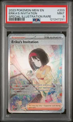 2023 POKEMON MEW EN-151 SPECIAL ILLUSTRATION RARE #203 ERIKA'S INVITATION PSA 9 - Image 1