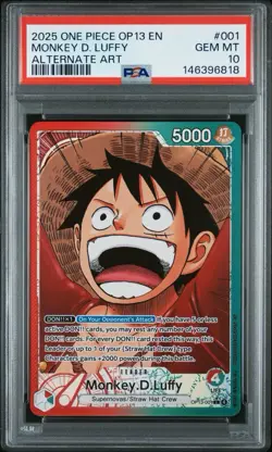 2025 One Piece OP13 EN Monkey D. Luffy Alternate Art OP13-001 Leader PSA 10 - Image 1