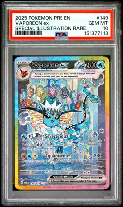 2025 POKEMON PRE EN-PRISMATIC EVOLUTIONS #149 VAPOREON EX PSA 10 - Image 1