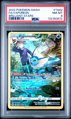 2022 POKEMON SWORD & SHIELD BRILLIANT STARS #TG02 FULL ART/VAPOREON PSA 8 - Image 1