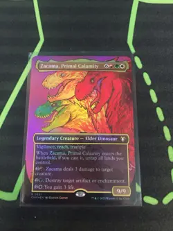 MTG Magic The Gathering Zacama, Primal Calamity Foil Borderless Dino Commander - Image 1