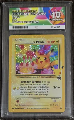 Pokemon TCG Birthday Pikachu 24 Celebrations Classic Collection ACE 10 Gem Mint - Image 1