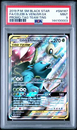 2019 POKEMON SM BLACK STAR PROMO #SM167 FULL ART/CELEBI & VENUSAUR GX PSA 9 - Image 1
