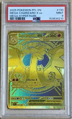 2025 Pokemon Phantasmal Flames #130 Mega Charizard X Ex Hyper Rare Gold PSA 9 - Image 1