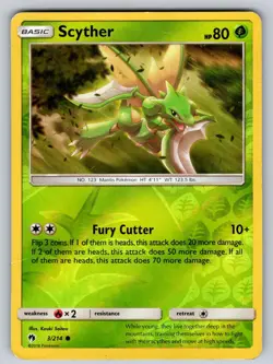 Scyther 3/214 Reverse Holo Common Lost Thunder Pokemon Heavily Played - Image 1