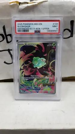 2025 BULBASAUR FULL ART STAMPED BOX TOPPER MEGA EVOLUTIONS POKEMON PSA 9 #133 - Image 2
