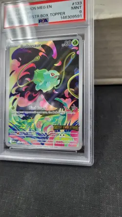 2025 BULBASAUR FULL ART STAMPED BOX TOPPER MEGA EVOLUTIONS POKEMON PSA 9 #133 - Image 3