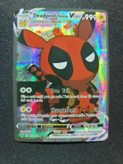 Pokemon PIKACHU DEADPOOL Vcos Cosplay Holo Prism Custom Fan Full Art Card NM-MT+ - Image 1