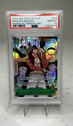PSA 10 2025 One Piece CCG OP14 Dracule Mihawk Manga Alt Art #119 JP - Image 1