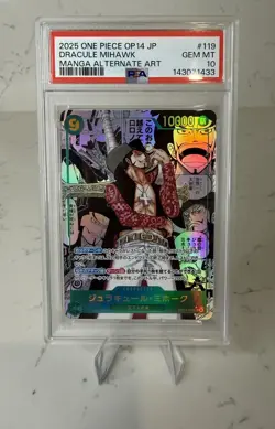 PSA 10 2025 One Piece CCG OP14 Dracule Mihawk Manga Alt Art #119 JP - Image 2