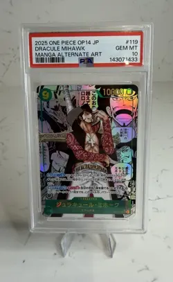 PSA 10 2025 One Piece CCG OP14 Dracule Mihawk Manga Alt Art #119 JP - Image 3