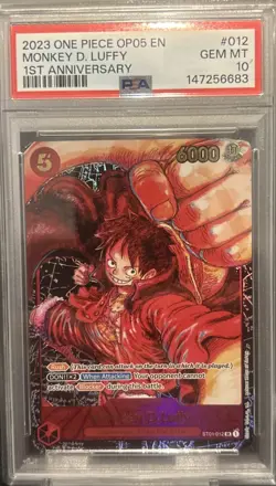 2023 One Piece OP05 EN Monkey D. Luffy 1st Anniversary #012 PSA GEM MT 10 - Image 1