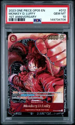 2023 ONE PIECE OP05-AWAKENING OF THE NEW ERA 012 MONKEY D LUFFY 1ST ANNIV PSA 10 - Image 1