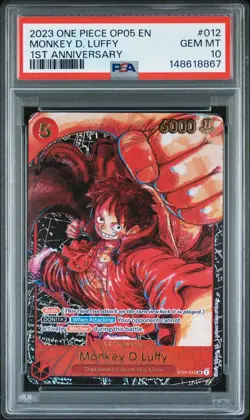 One Piece Monkey D Luffy 1st Anniversary OP05-012 PSA 10 Gem Mint - Image 1