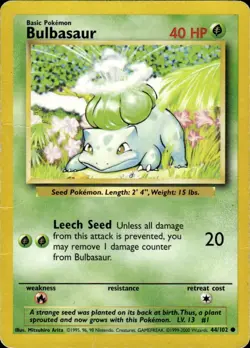 Bulbasaur Common Base Set 044/102 Grass Pokemon Card - Image 1