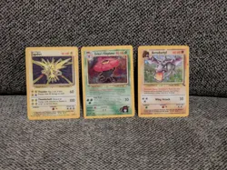 Vintage Lot Of 3 Holo Pokemon Cards Zapdos, Erika's Vileplume, Aerodactyl Rare - Image 1