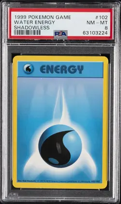 1999 POKEMON BASE SET SHADOWLESS #102 WATER ENERGY PSA 8 - Image 1