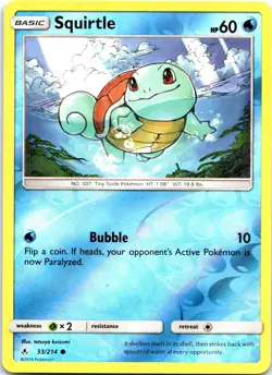Squirtle 33/214 Common Unbroken Bonds Pokemon Reverse Holo Near Mint - Image 1