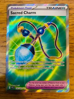 NM! Sacred Charm (122/094) Phantasmal Flames Full Art Rare Pokemon Card! - Image 1