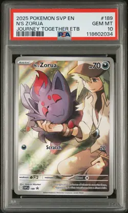 2025 POKEMON JOURNEY TOGETHER ETB N'S ZORUA FULL ART PROMO 189 PSA 10 GEM MINT - Image 1
