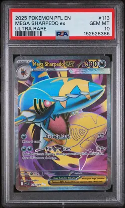 2025 Pokemon Phantasmal Flames Mega Sharpedo ex 113 PSA 10 Gem Mint UR - Image 1